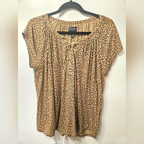 Chaps Cheetah Women Lace Up Top size L - Picture 1 of 9
